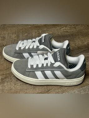 adidas Grand Court Alpha Gray & White Suede Low-Top Sneakers